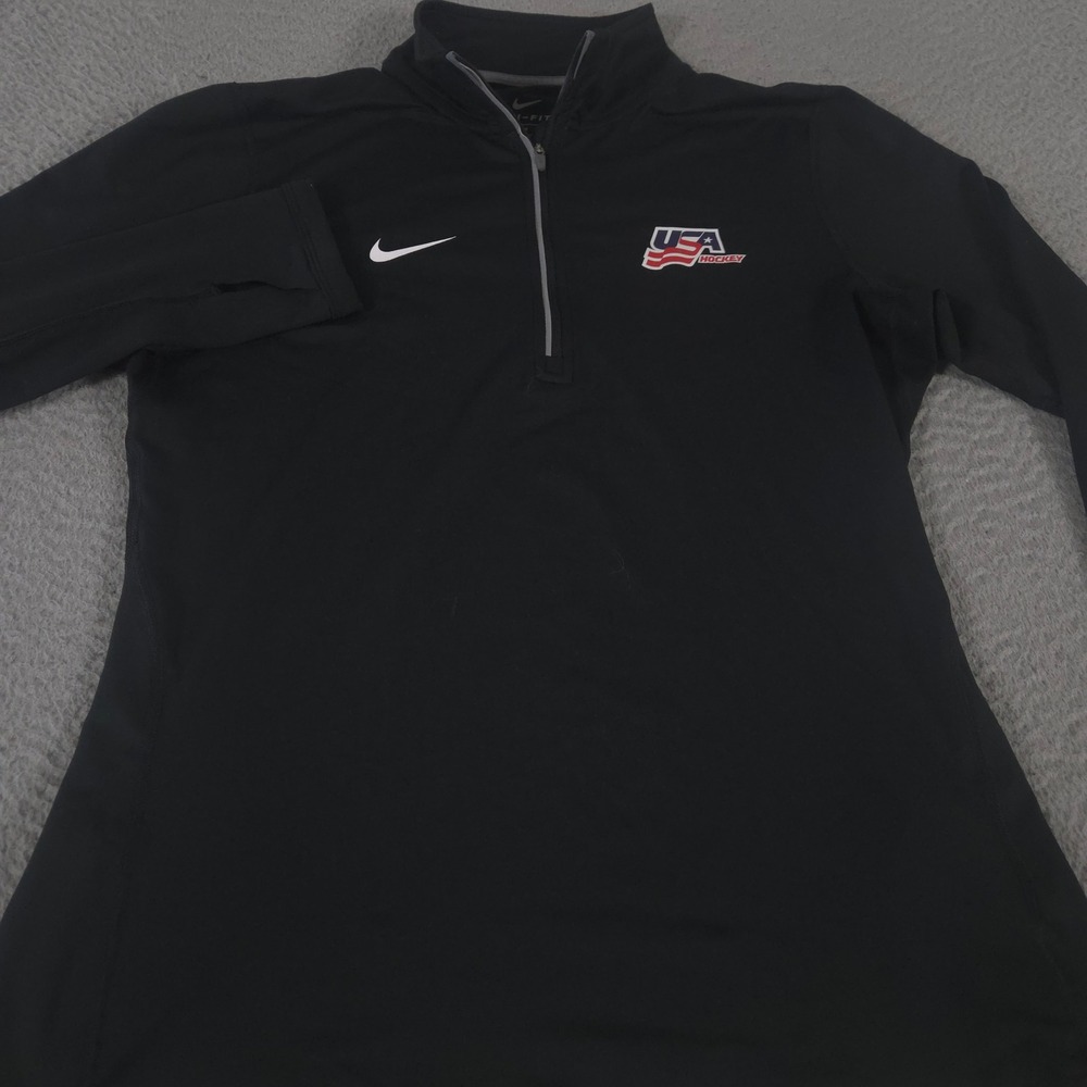 Nike Pullover Womens Medium Black USA Hockey Dri-FIT 1/4 Zip Training Thumbholes